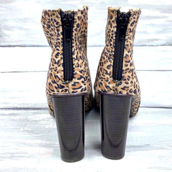 Qupid Pointed Toe Leopard Print Heeled Booties Chunky Block Heel Ankle Boot 5.5M - Picture 5 of 16